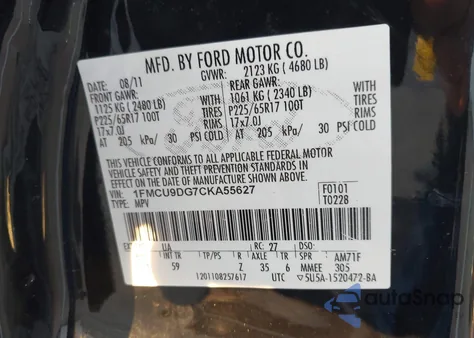 2012 Ford Escape Xlt из США, поврежденный, VIN 1FMCU9DG7CKA55627